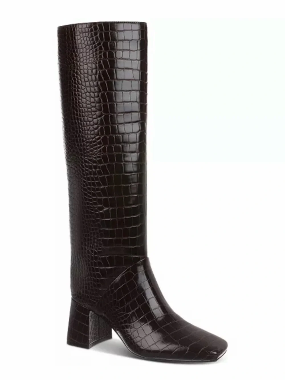 On 34th Millerr Square-Toe Knee High Boots Croc-Embossed in Mahogany Size 7, NEW